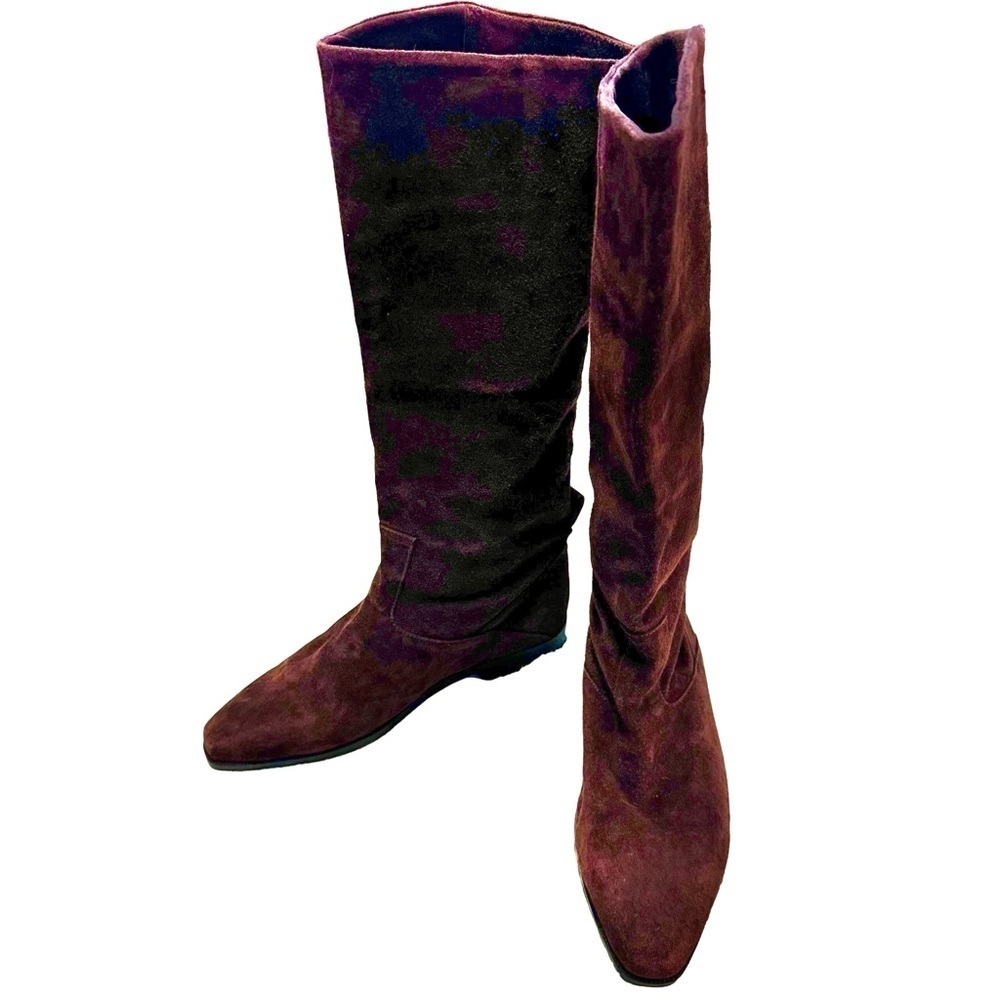 Jasmin  Brown Suede Leather Boots Size 7.5 Square Toe 3/4” Heel Vintage NEW
